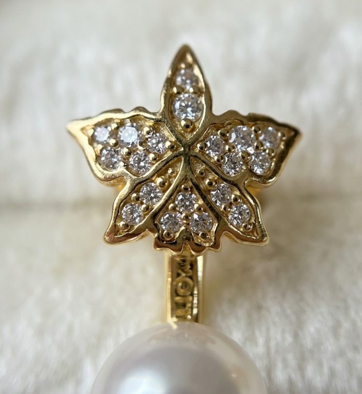 Signature Orchid Stud Earrings • Cattleya • White Zircon • Pearl Jacket • 14K Gold - Orchidique