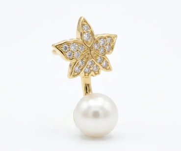 Signature Orchid Stud Earrings • Cattleya • White Zircon • Pearl Jacket • 14K Gold - Orchidique