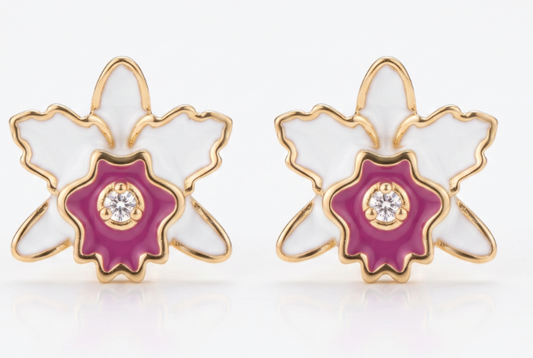 Rhyncholaeliocattleya (RLC) Collection: White with Pink Lip Cattleya Orchid Earrings - Orchidique