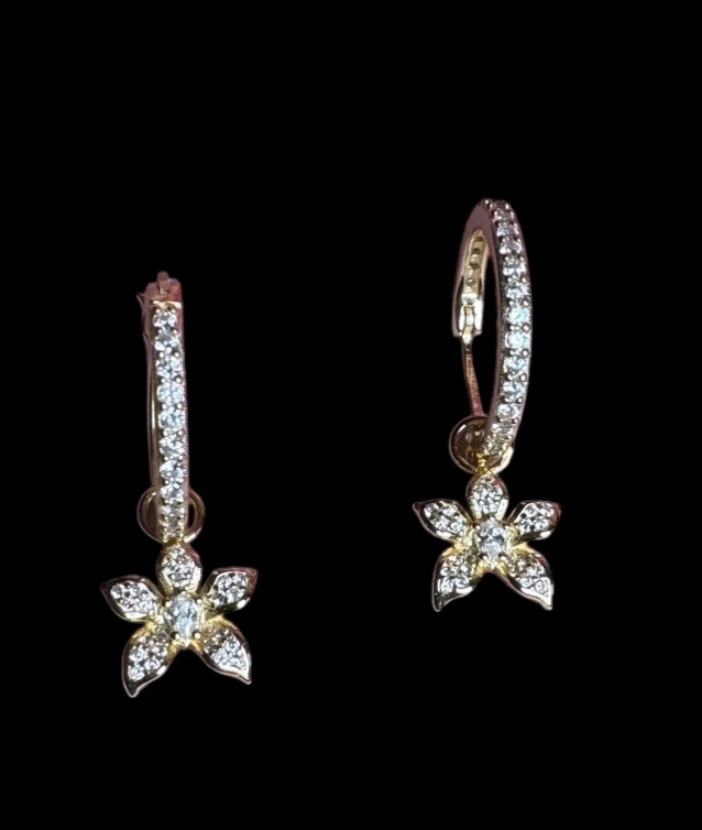 La Brillosa Cattleya Collection Zircon Huggie Hoop Earrings with Orchid Charm