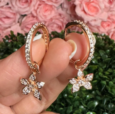 La Brillosa Cattleya Collection Zircon Huggie Hoop Earrings with Orchid Charm