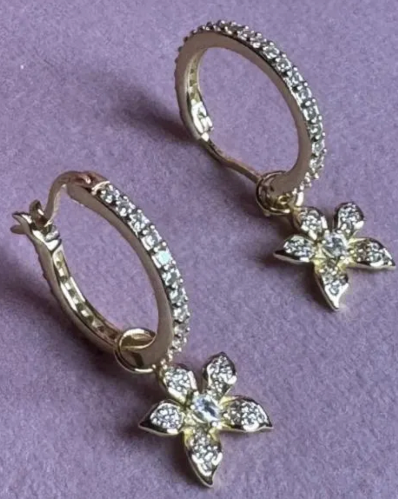 La Brillosa Cattleya Collection Zircon Huggie Hoop Earrings with Orchid Charm