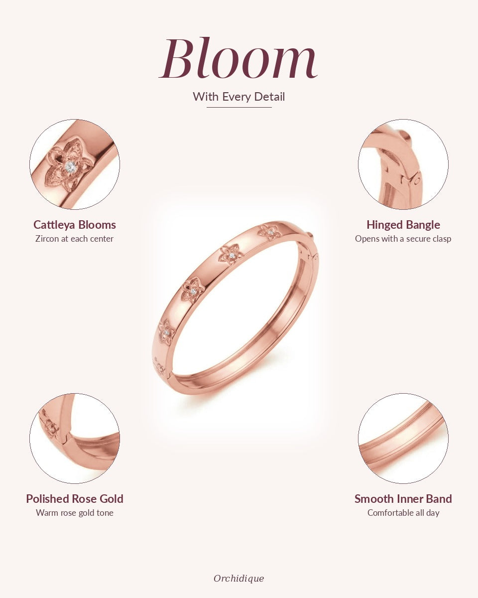cattleya orchid bracelet, 14K gold plated sterling silver, detail view – Orchidique