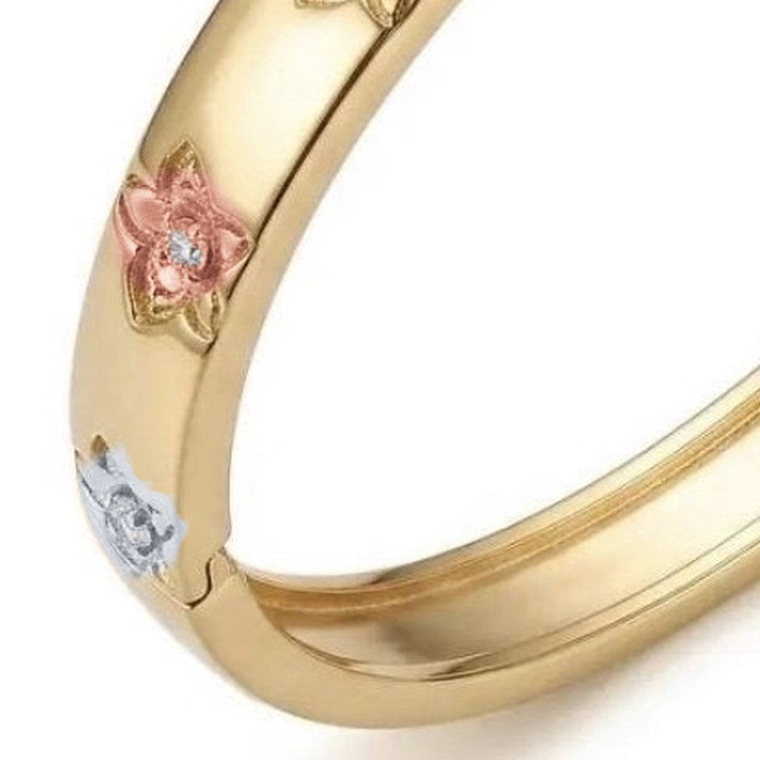 cattleya orchid bracelet, tri-color, 14K gold plated sterling silver, band curve with hinge on white – Orchidique