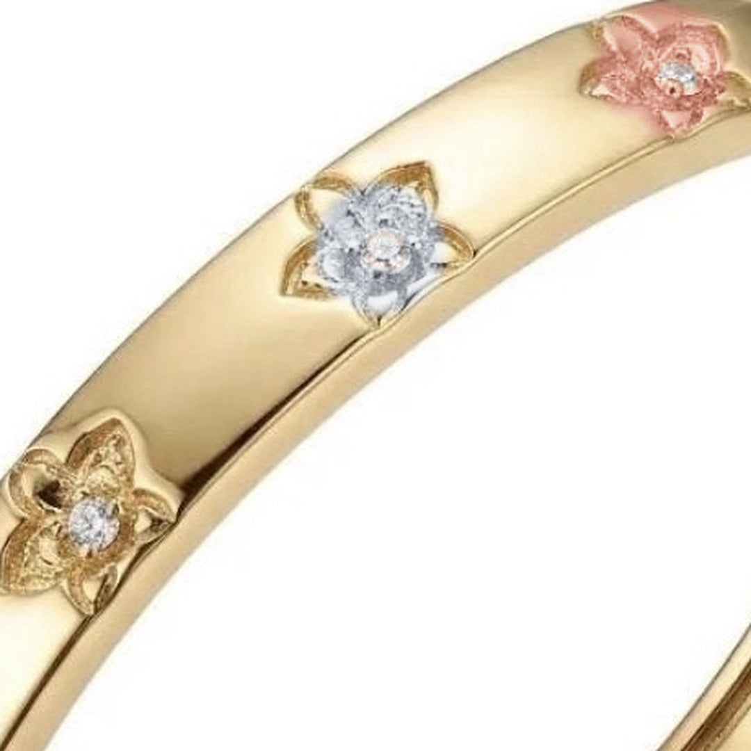 cattleya orchid bracelet, tri-color, 14K gold plated sterling silver, tri-color band close-up on white – Orchidique