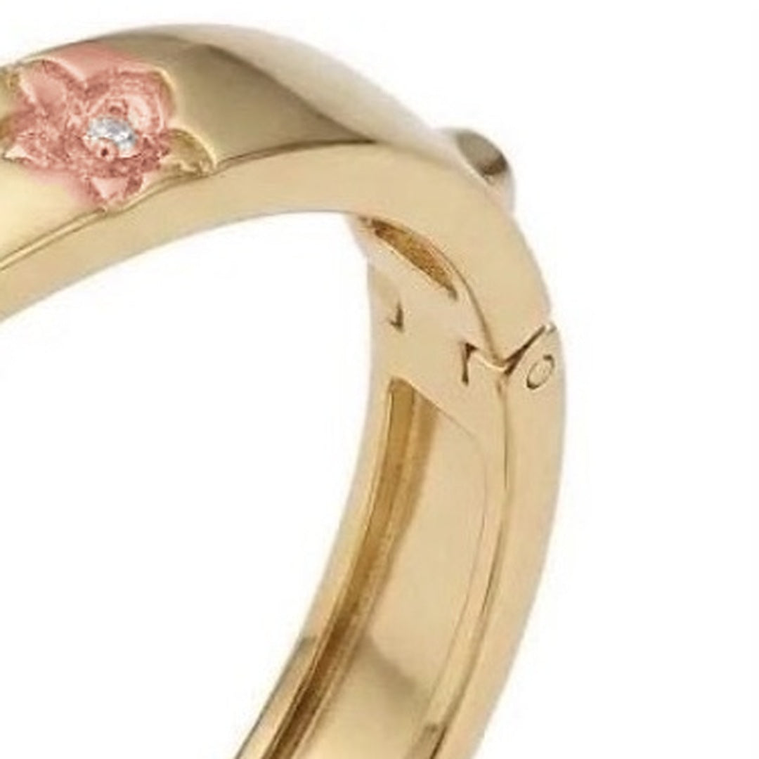 cattleya orchid bracelet, tri-color, 14K gold plated sterling silver, hinge close-up on white – Orchidique
