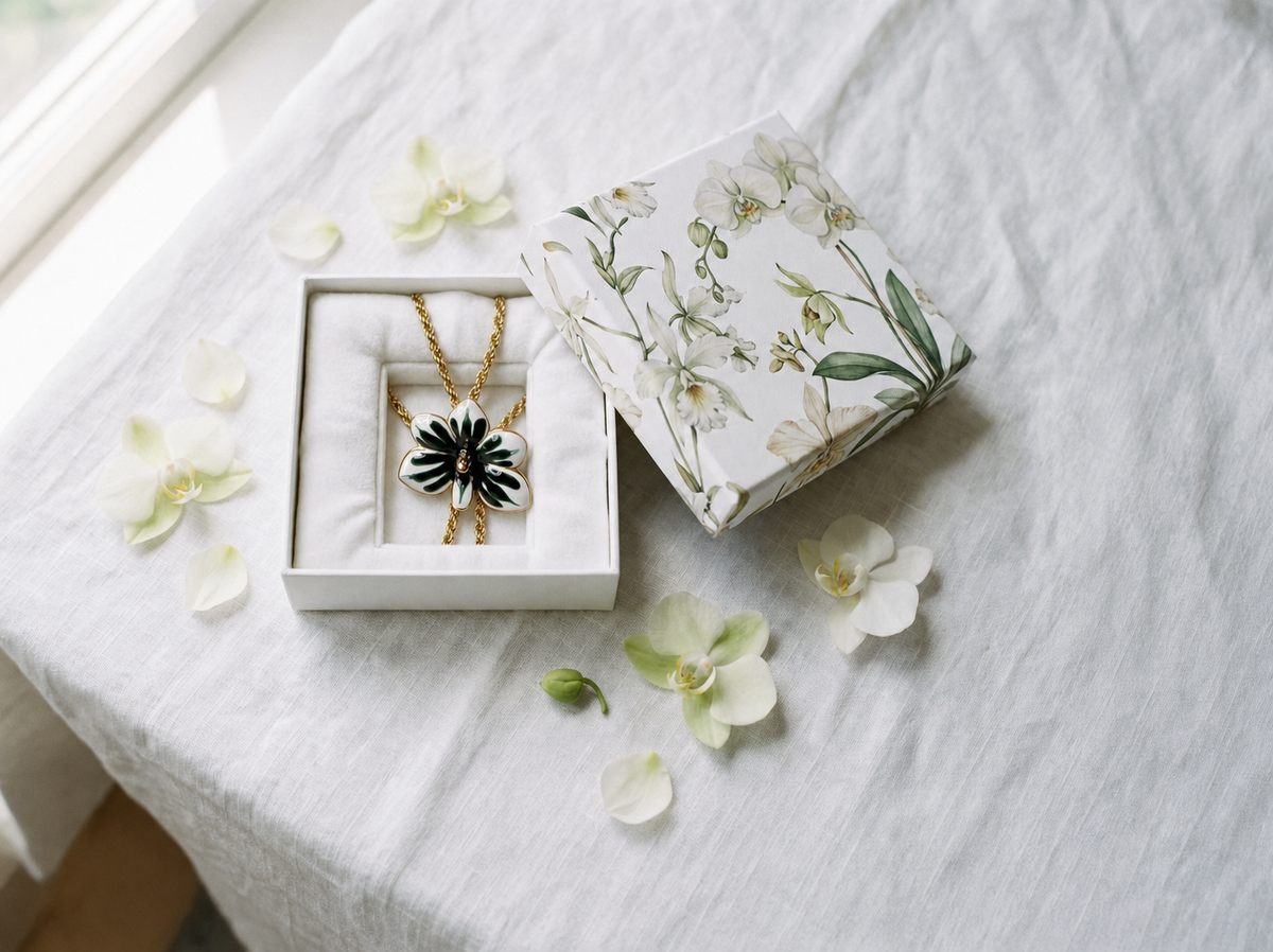 Vanda Orchid Lariat Necklace and Huggie Hoops — Orchidique view 5