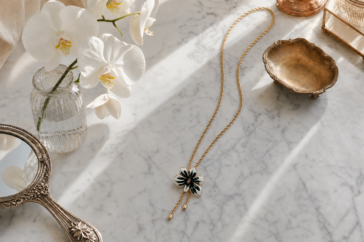 Vanda Orchid Lariat Necklace and Huggie Hoops — Orchidique view 9