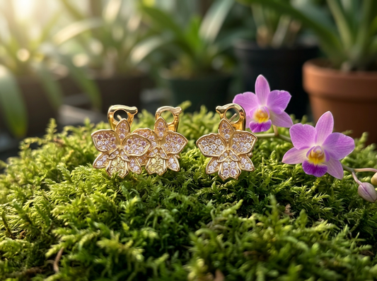 Cattleya Orchid Huggie Earrings — Orchidique view 1