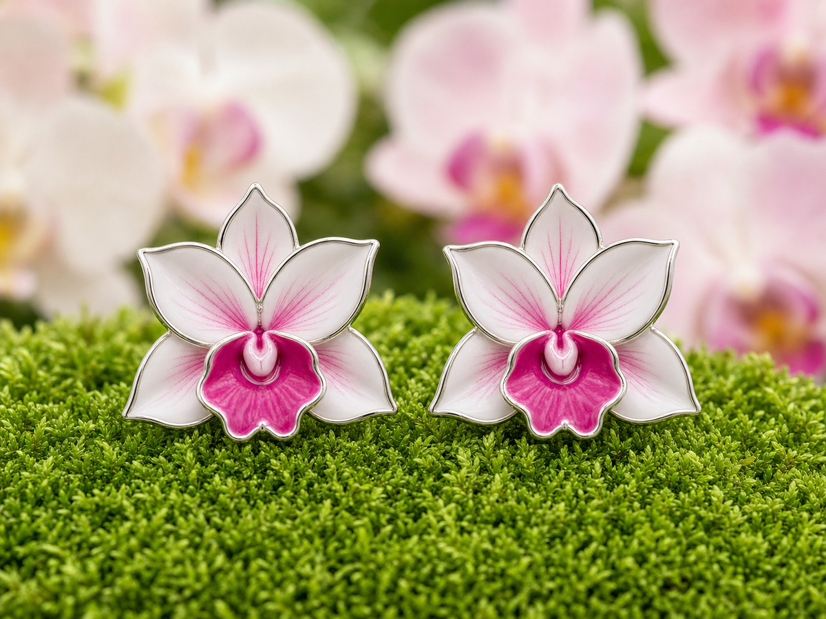 Cattleya Orchid Stud Earrings — Orchidique view 1