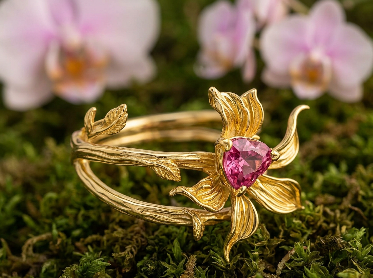 vanda orchid ring, pink, 14K gold plated sterling silver – Orchidique