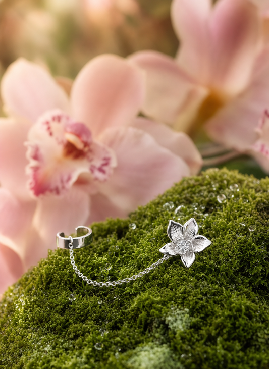 Cattleya Orchid Ear Cuff and Stud — Orchidique view 1