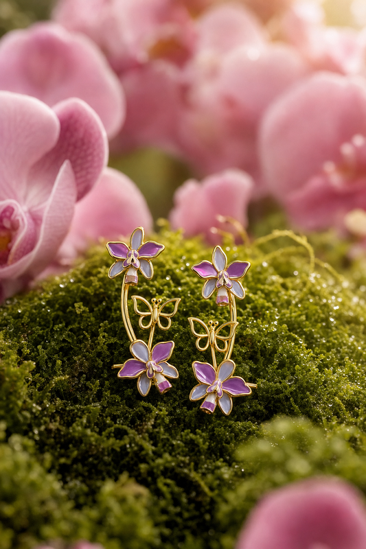 Orchid and Butterfly Ear Climber — Orchidique view 1