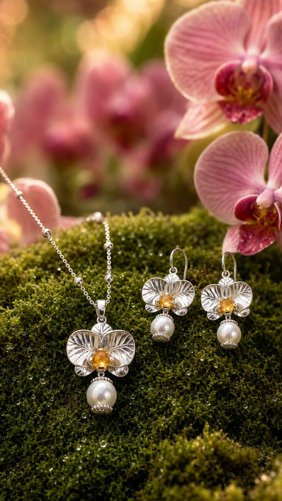 phalaenopsis orchid drop earrings, gold plated sterling silver – Orchidique