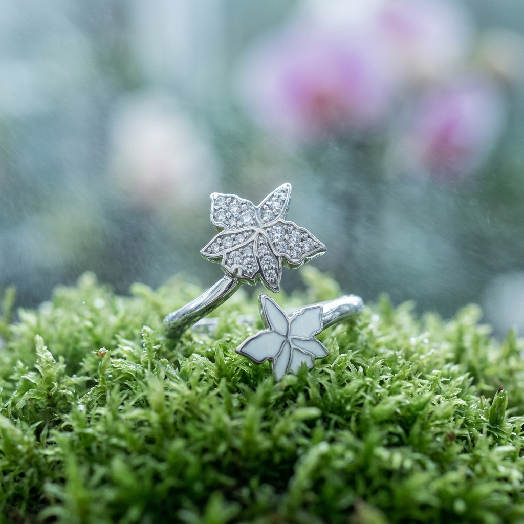 orchid ring, white enamel, 14K gold plated sterling silver – Orchidique