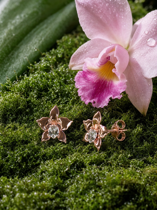 Cattleya Orchid Stud Earrings — Orchidique view 1