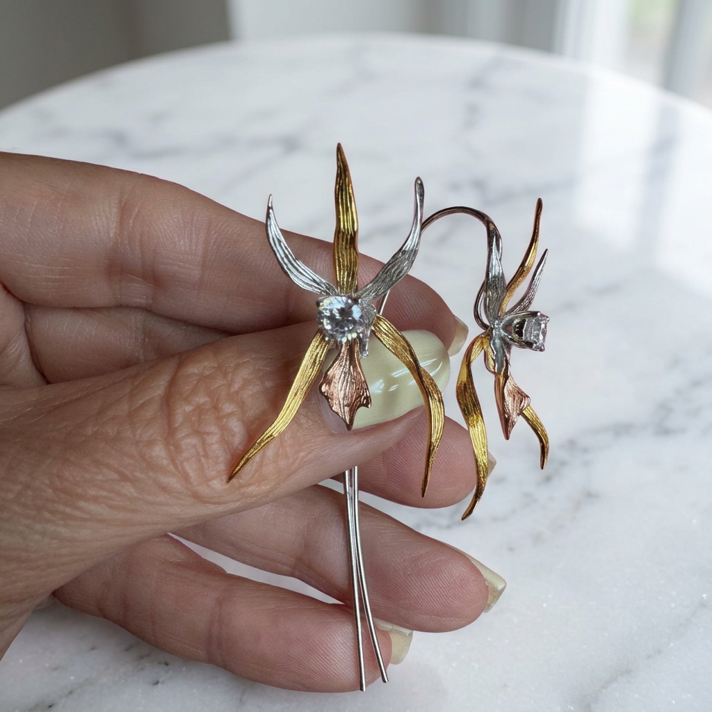 Brassavola Orchid Needle Hoop Earrings — Orchidique view 2