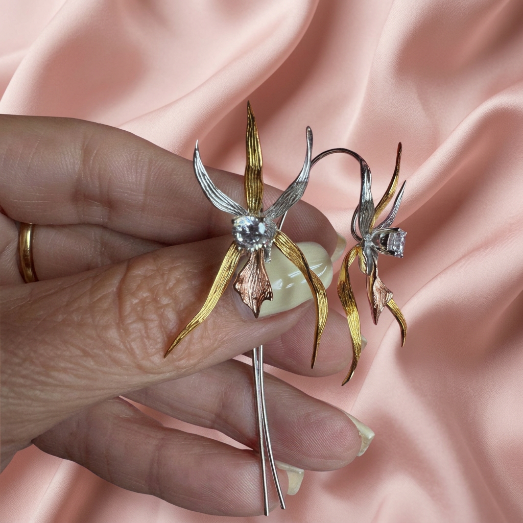 Brassavola Orchid Needle Hoop Earrings — Orchidique view 13