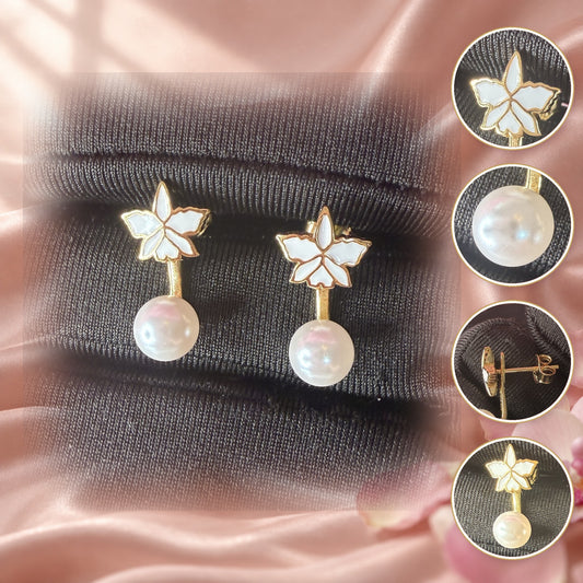 cattleya orchid stud earrings, pearl, 14K gold plated sterling silver – Orchidique