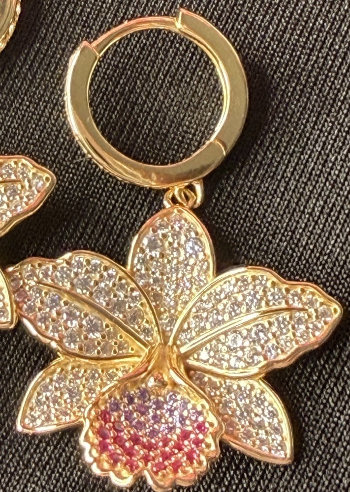 cattleya orchid hoop earrings, 14K gold plated sterling silver, eleventh view – Orchidique