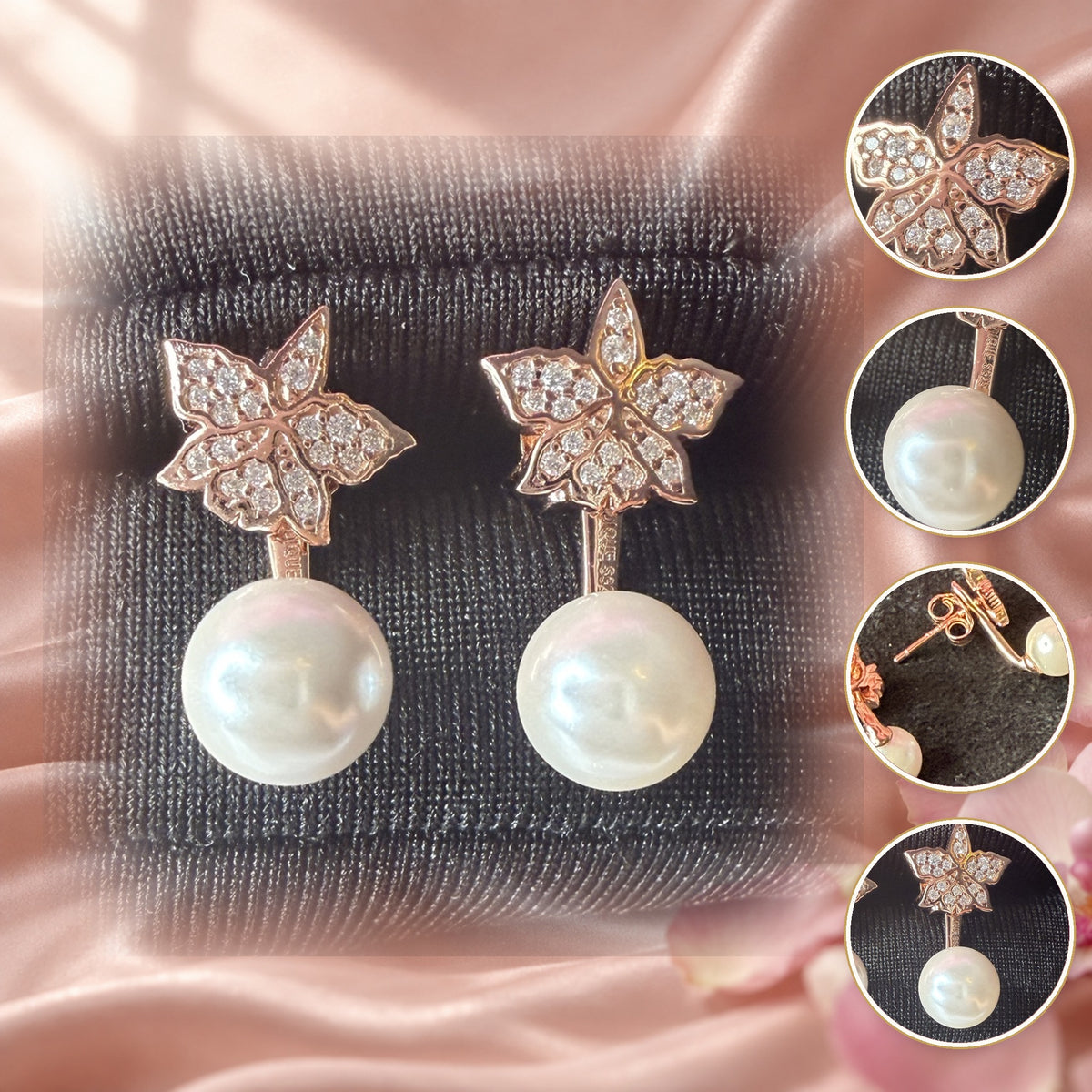 cattleya orchid stud earrings, zircon pearl, 18K gold plated sterling silver – Orchidique