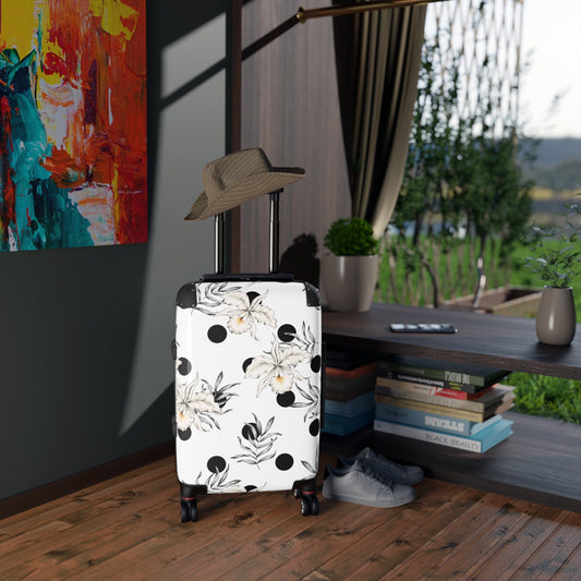 Chic Orchid Polka Dot Suitcase • Small Carry - On Luggage • Stylish Travel Essential - Orchidique