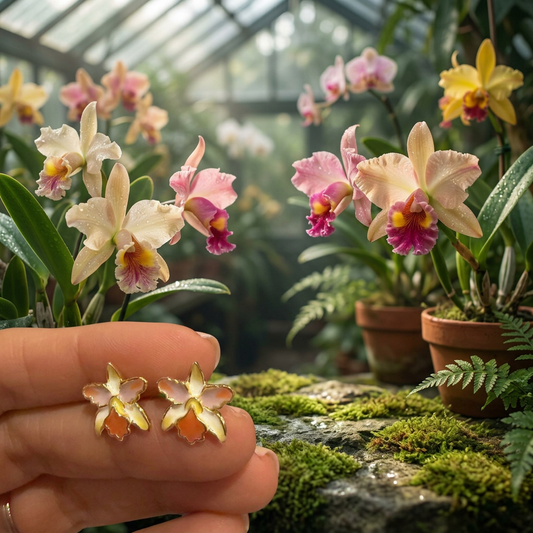 La Colombiana Orchid Jewelry Set - Greenhouse Setting - Orchidique