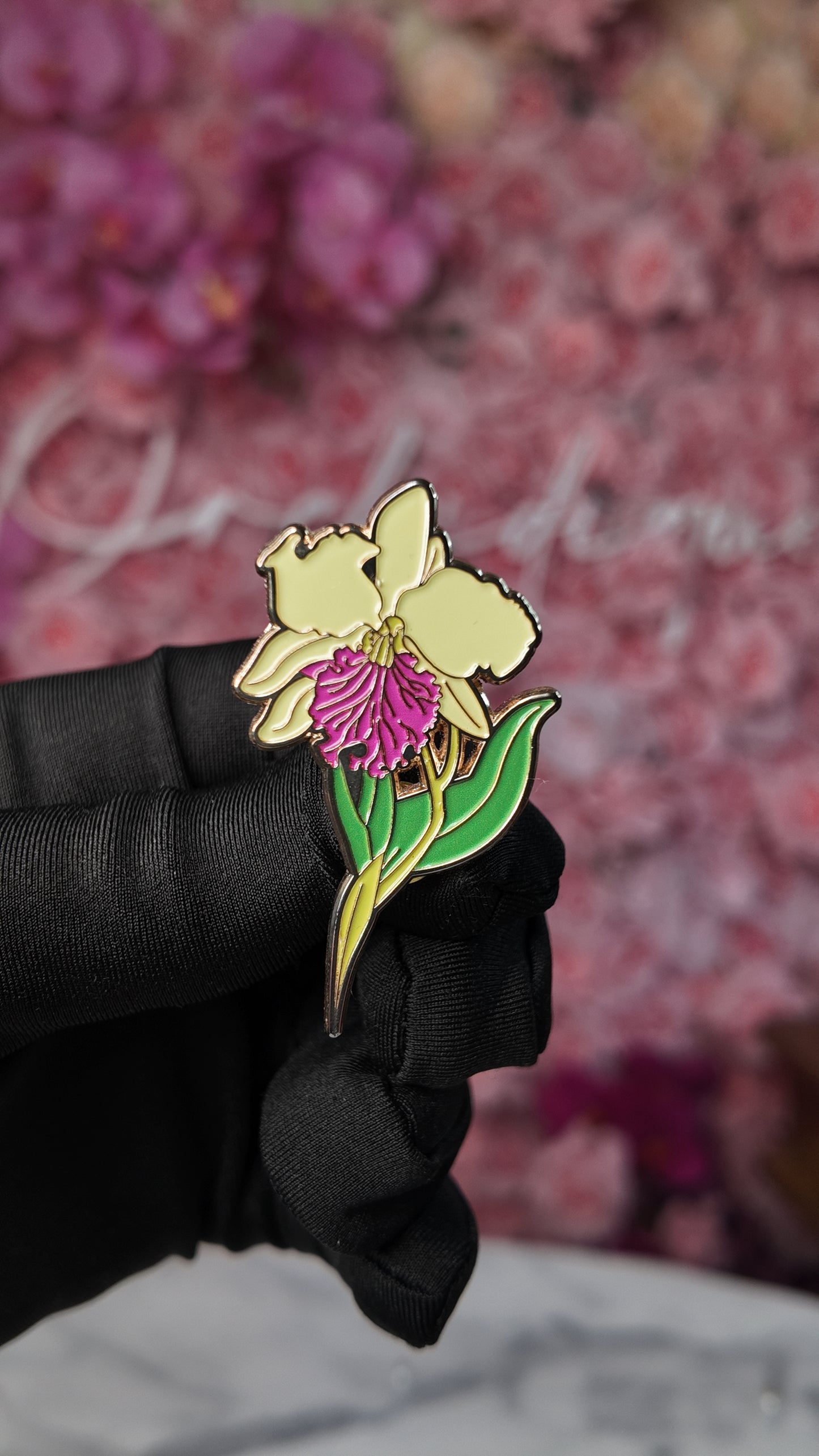 Large Cattleya Enamel Pin- Orchid Flower Enamel Pin • Lime Flower Orchid Collector Item