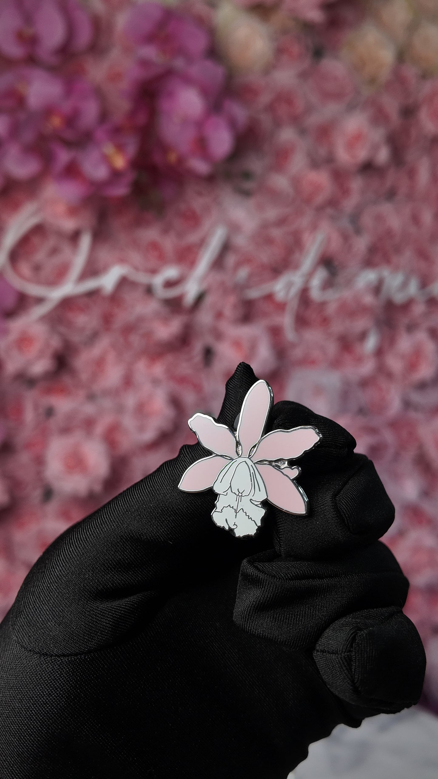 Cattleya loddigesii- inspired Orchid Flower Enamel Pin • Pink and White Floral Pin Collector Item