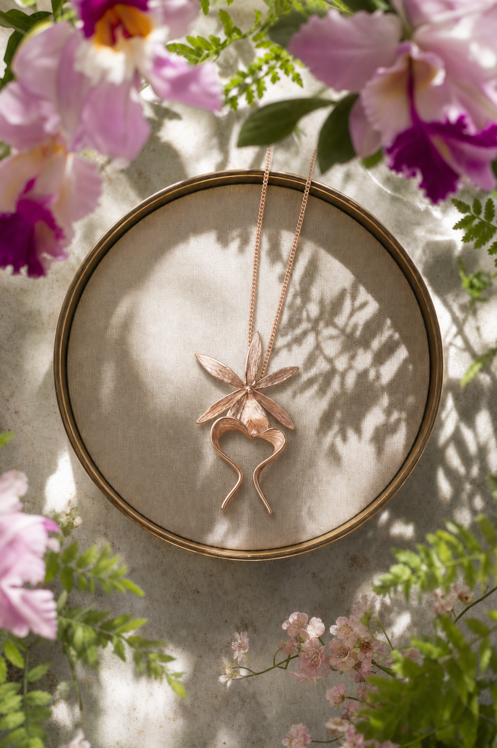 Ghost Orchid Pendant Necklace • Rose Gold • 925 Silver • Dendrophylax Orchid Jewelry - Orchidique