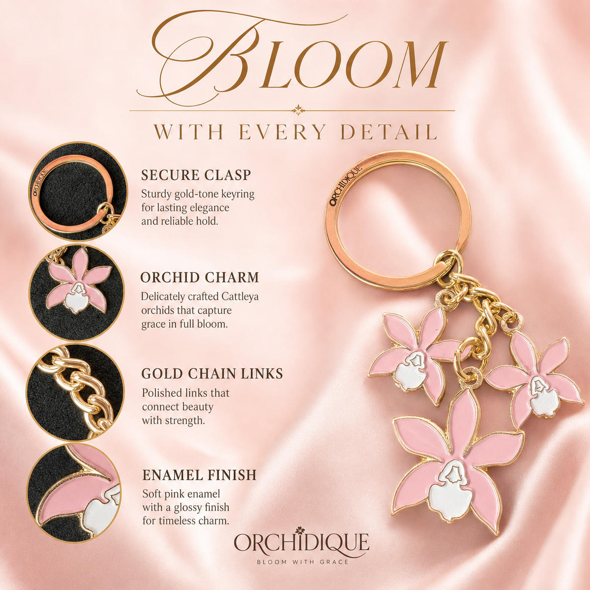 Cattleya Orchid Keychain — Orchidique view 2