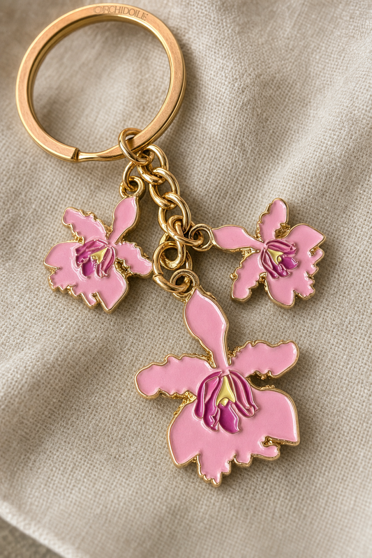 Myrmecophila Orchid Keychain • Pink Enamel Flower Charm • Botanical Gift - Orchidique