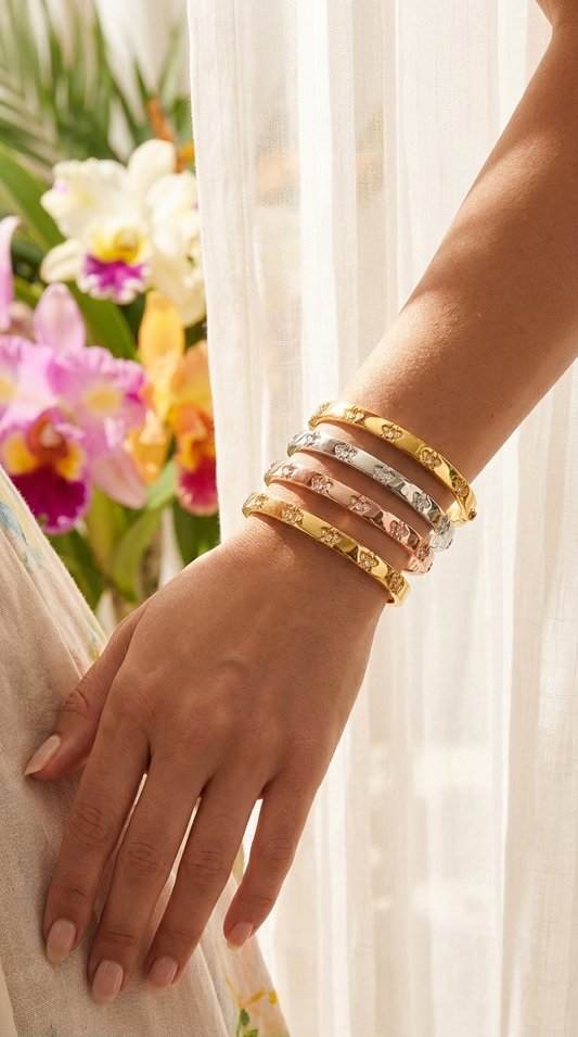 Synchrony Aloha: Cattleya Tri-Color Overlay Bangle | Gold Plated- Tarnish Free Bracelet