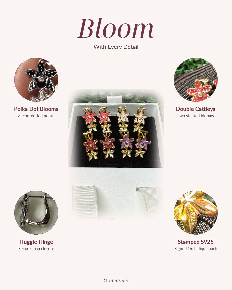 Double Cattleya Orchid Huggie Earrings — Bloom With Every Detail