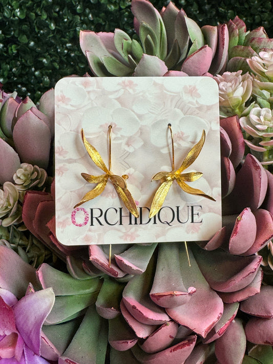 Orchid Wedding Earrings • 18K Gold Plated Sterling Silver • Floral Jewelry • Bridesmaid Gift - Orchidique