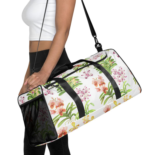 Vanda Orchids Duffle Bag • Vibrant Floral Print • Water-Resistant • Gym & Travel Ready - Orchidique