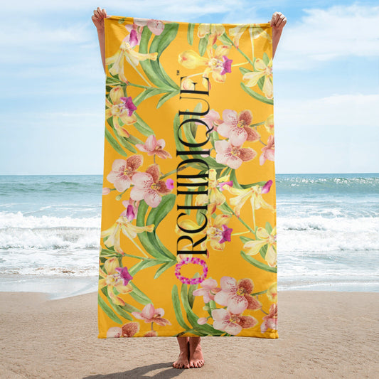 Sun Yellow Orchids Beach Floral Towel