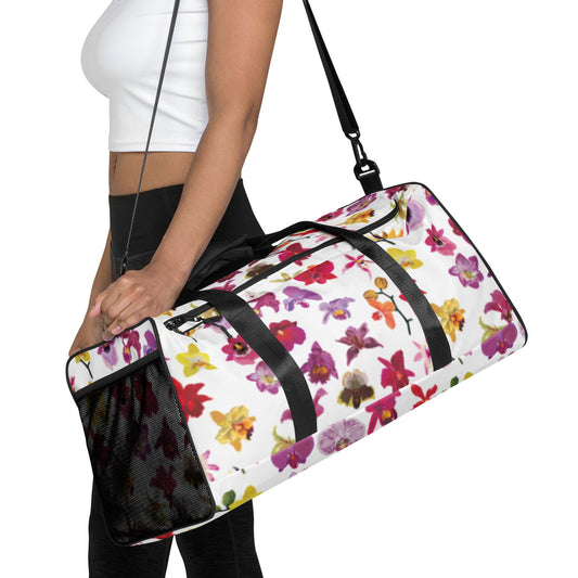 Mixed Orchids Duffle Bag • Vibrant Tropical Blooms • Water-Resistant • Gym & Travel Ready - Orchidique