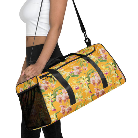 Yellow Orchid Duffle Bag • Tropical Floral Print • Water-Resistant • Gym & Travel - Orchidique