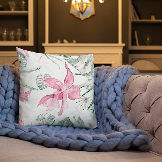 Monstera and Orchids Whispers of Orchids Pillow