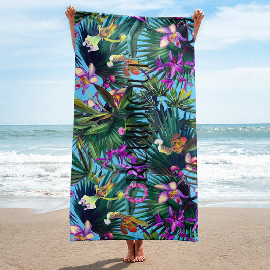 Blue Slipper Orchids Tropical Beach Towel