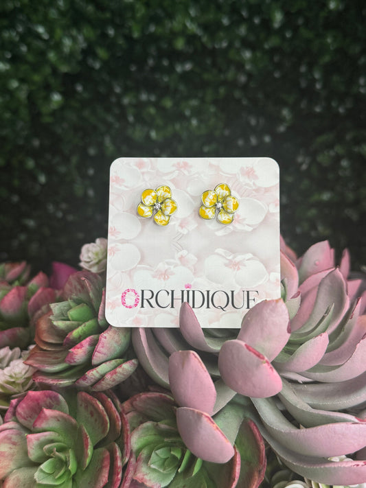 Yellow Vanda Orchid Earrings • Sterling Silver Flower Studs • Unique Botanical Jewelry • Gift for Orchid Lovers• First Edition Vanda Design