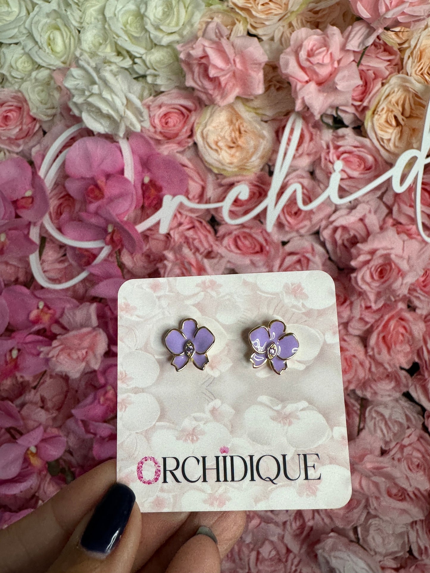 Orchid Enamel Whispers: Gold Phalaenopsis Orchid Flower Earrings • Sterling Silver with Zircon Accents • Unique Statement Jewelry