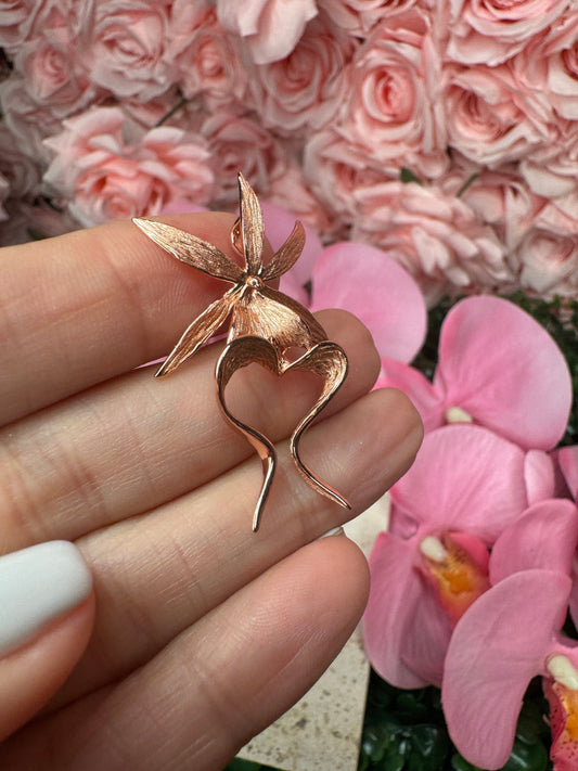 Ghost Orchid Rose Gold Pendant Necklace • 18k Rose Gold Filled Orchid Chain