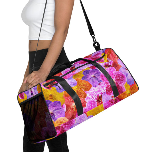 Colorful Vanda Orchid Duffle Bag • Vibrant Floral Print • Water-Resistant • Gym & Travel Ready - Orchidique