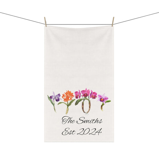 Personalized Cattleya Flowers Orchid Tea Towel • Orchid Kitchen Towel • Floral Bath Towel