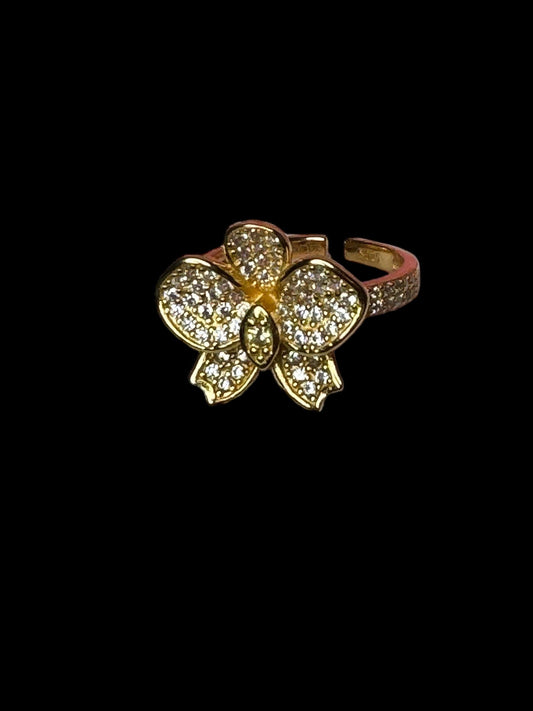 Gold Orchid Whispers Ring: Gold Phalaenopsis Ring • Gold Flower ring • Cubic Zircon Ring• Floral Jewelry •Gift for Her •Cocktail Flower Ring