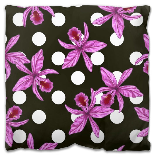 Whimsical Polka Dots Cattleya Orchids Pillow · Colorful Floral Throw Pillow · Indoor/Outdoor Decor