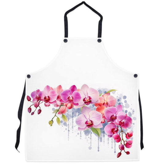 Vibrant Watercolor Orchid Apron • Orchidique Artist Apron • Floral Kitchen & Gardening Apron - Orchidique