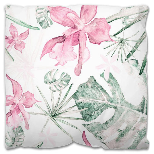 Monstera and Orchids Pillow · Colorful Floral Throw Pillow · Indoor/Outdoor Decor